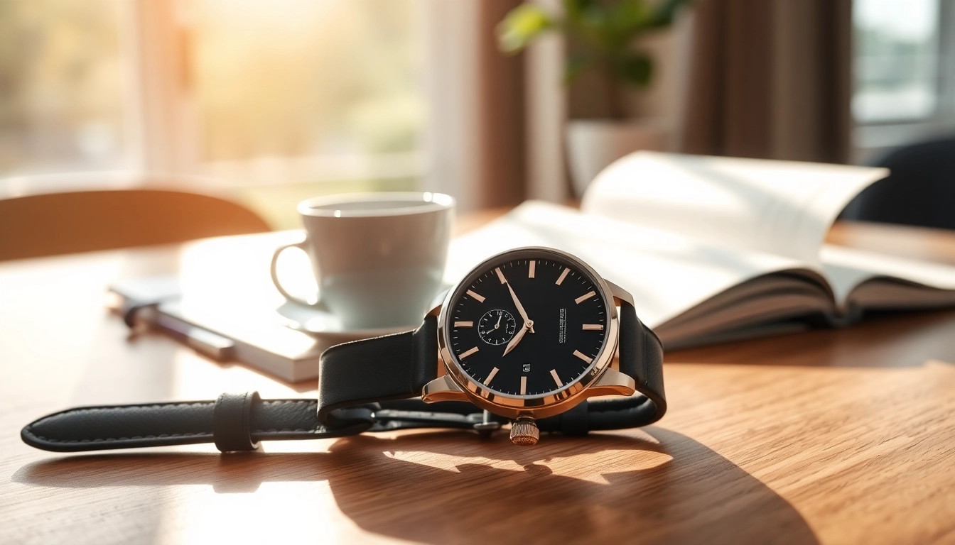 Damen Armbanduhr auf einem eleganten Schreibtisch mit modernen Akzenten