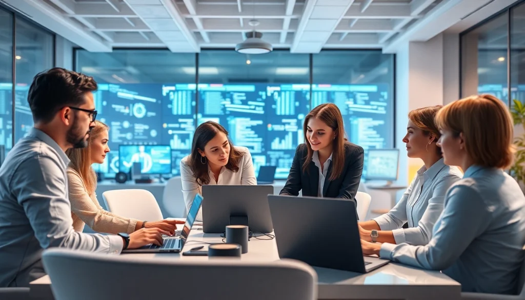 Current image: ICT bedrijf team collaborates in a modern workspace filled with technology.