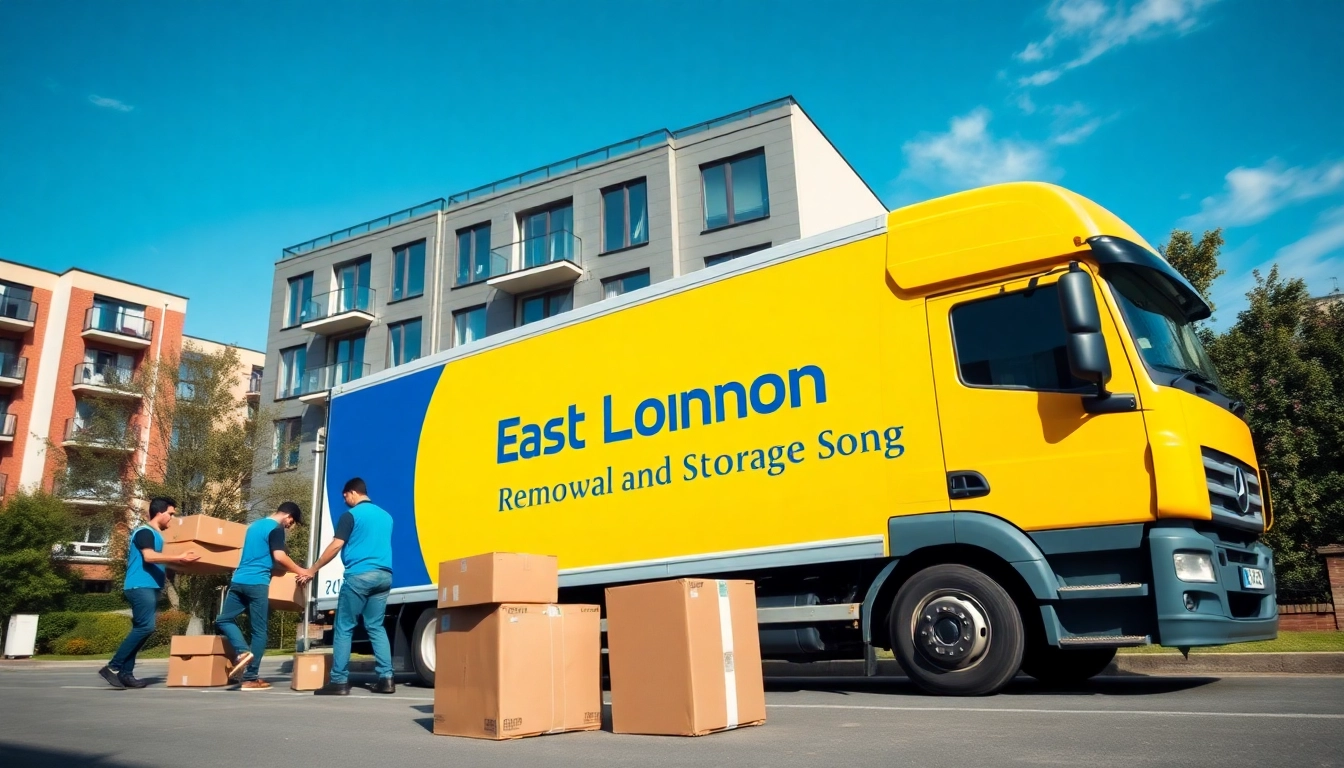 Movers actively managing East London Removals and Storage services in a bustling neighborhood.