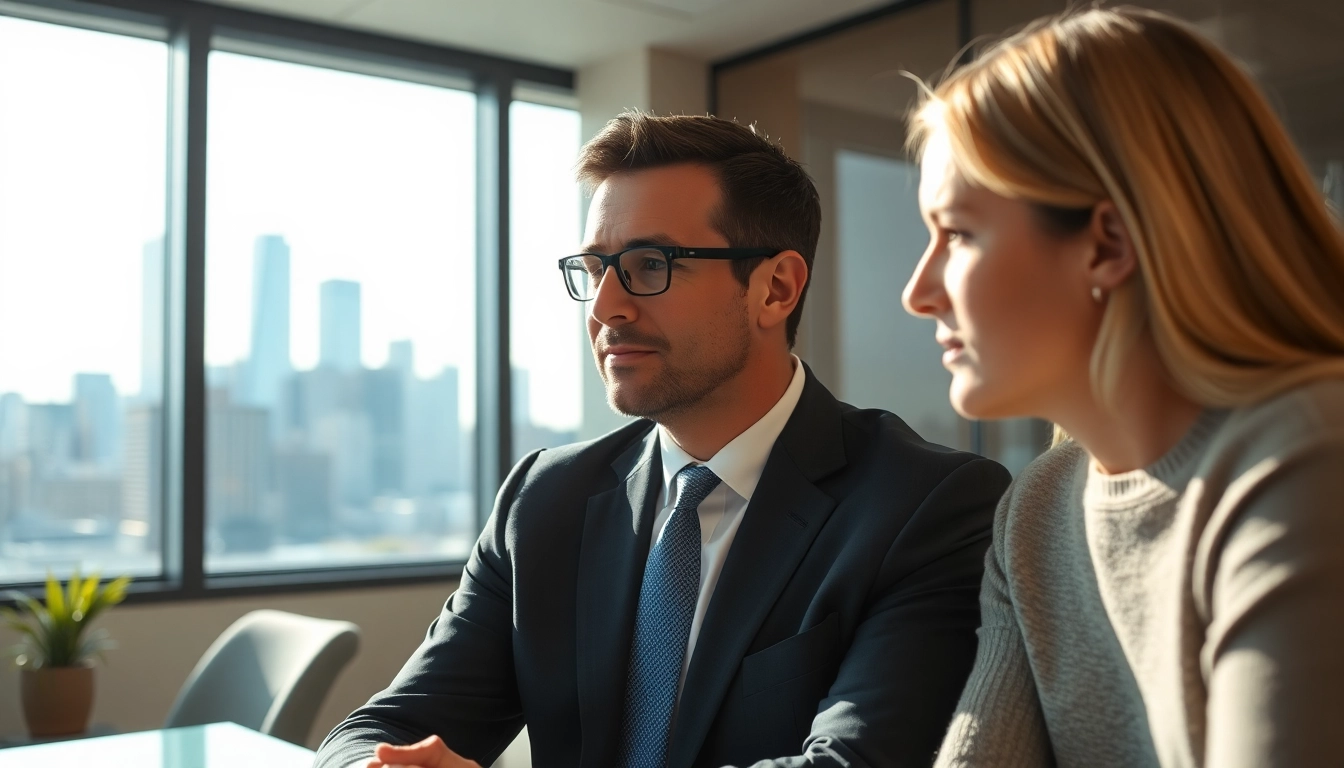 Consultation with a Chicago personal injury lawyer, showcasing professionalism and empathy in a modern setting.