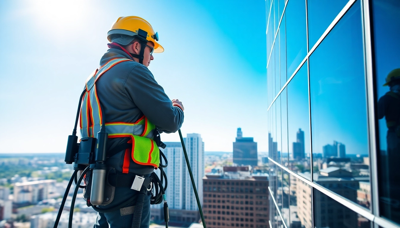 Clean windows during professional window cleaning sioux falls services, showcasing skilled technicians at work.
