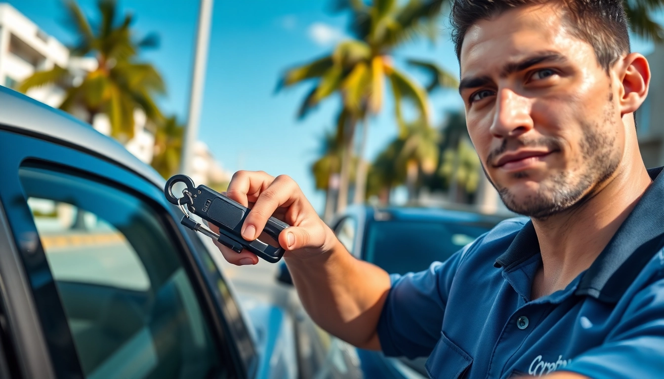 Carballo Locksmith technician unlocking a car door in Miami, showcasing expertise and urgency.
