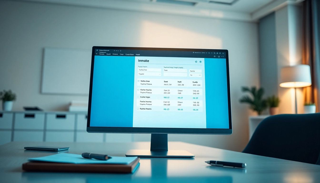 Execute an orange county inmate search through a user-friendly interface displayed on a modern office desk.