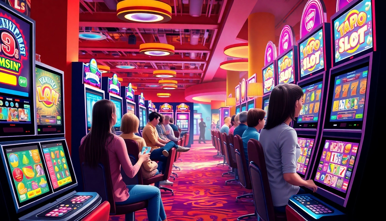 Masuk ke Login Slot dengan antusiasme di lingkungan kasino yang ramai dan penuh warna.