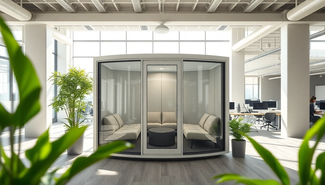 Efficient private meeting pod within a modern office, offering soundproof comfort.