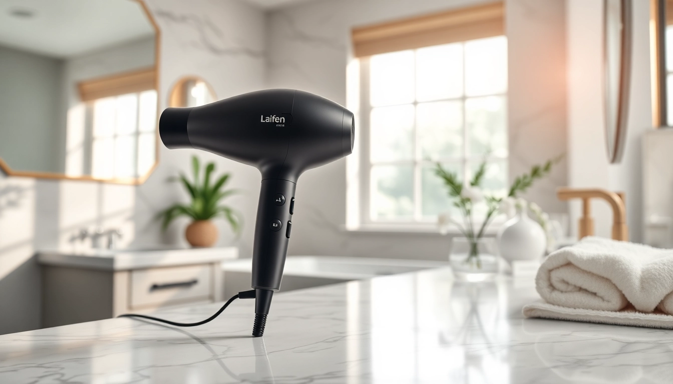 Laifen hair dryer elegantly displayed on a countertop, showcasing its sleek design and features.