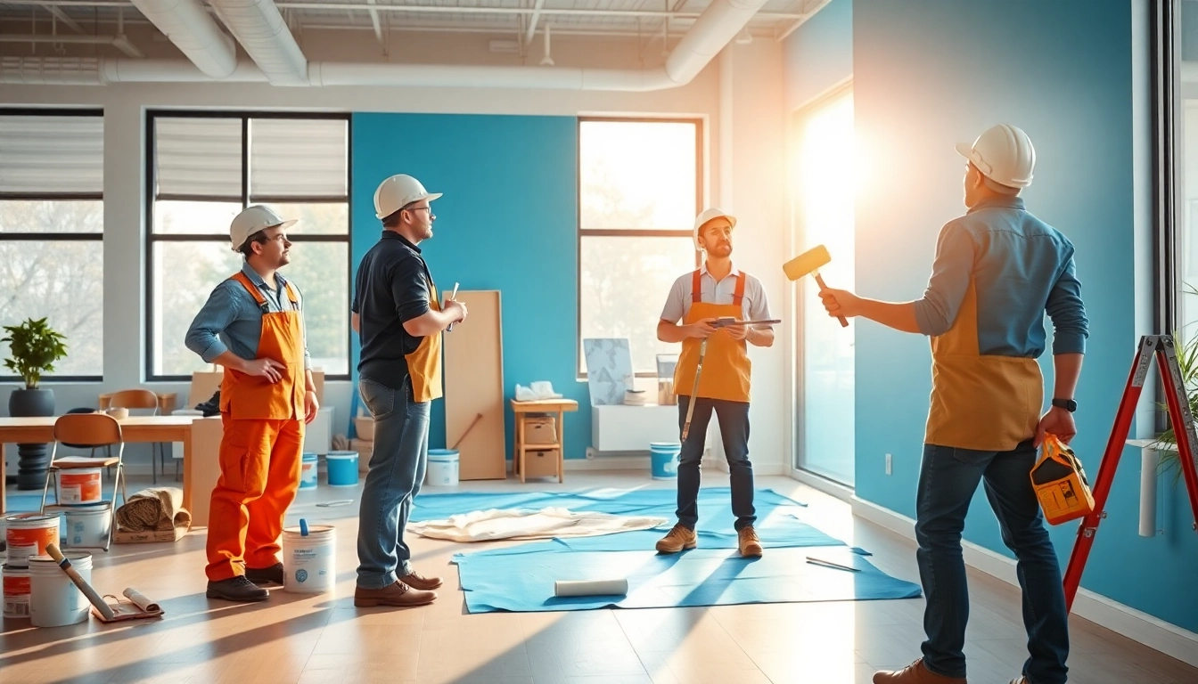 Commercial painting contractors skillfully painting an office, showcasing professionalism and quality workmanship.