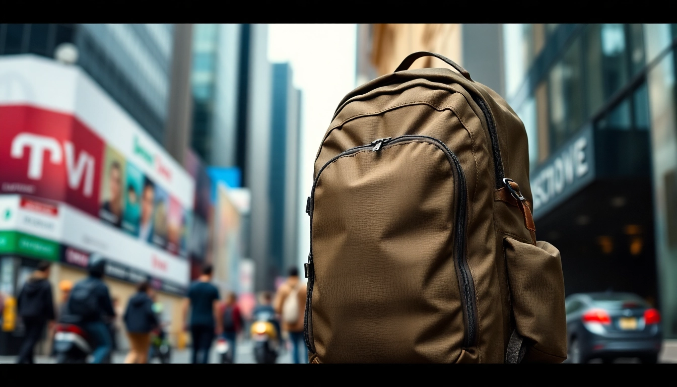 Vidi Rucksack in urban environment with intricate design and natural lighting.