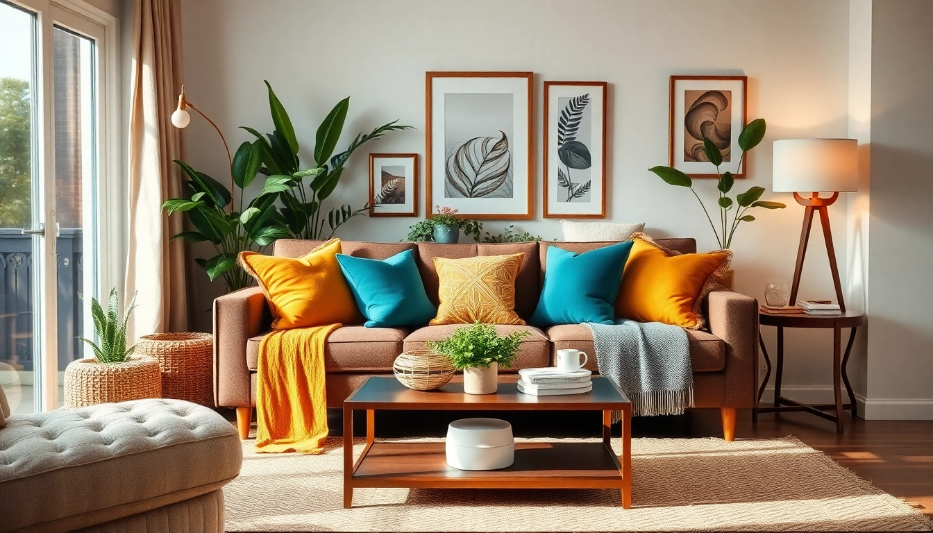Stylish living room showcasing home decor ideas with cozy sofa and vibrant accents.