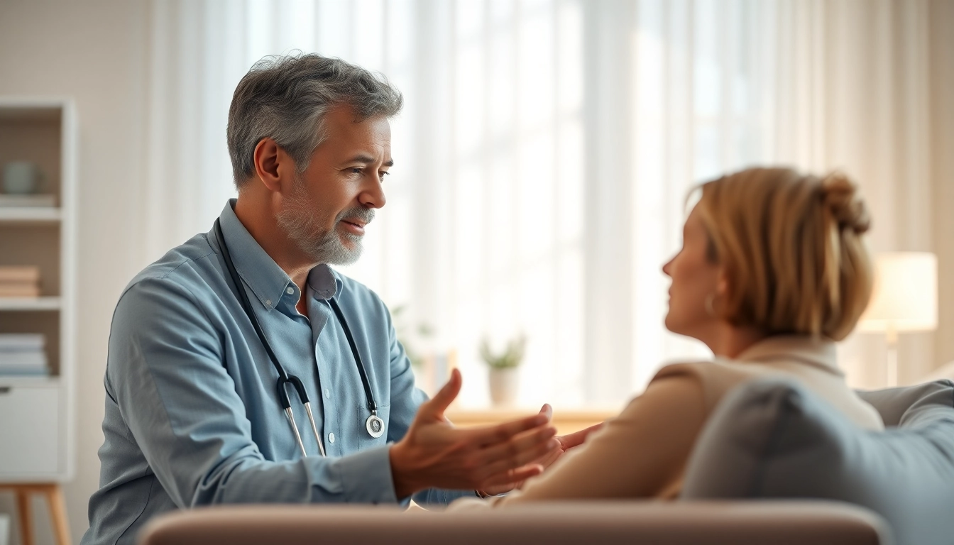 A psychologist consulting with a patient in a calming office environment.