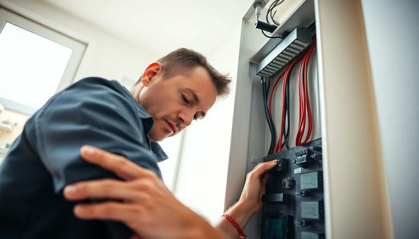 Electrician performing an electrical panel upgrade, showcasing modern technology and safety features.