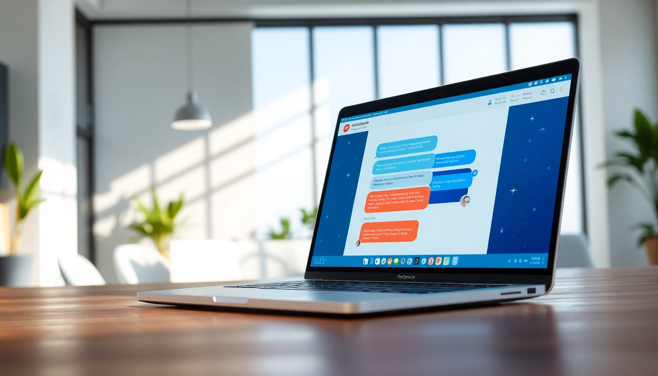 Engaging AI chatbot for website displayed on a modern laptop in a bright office.