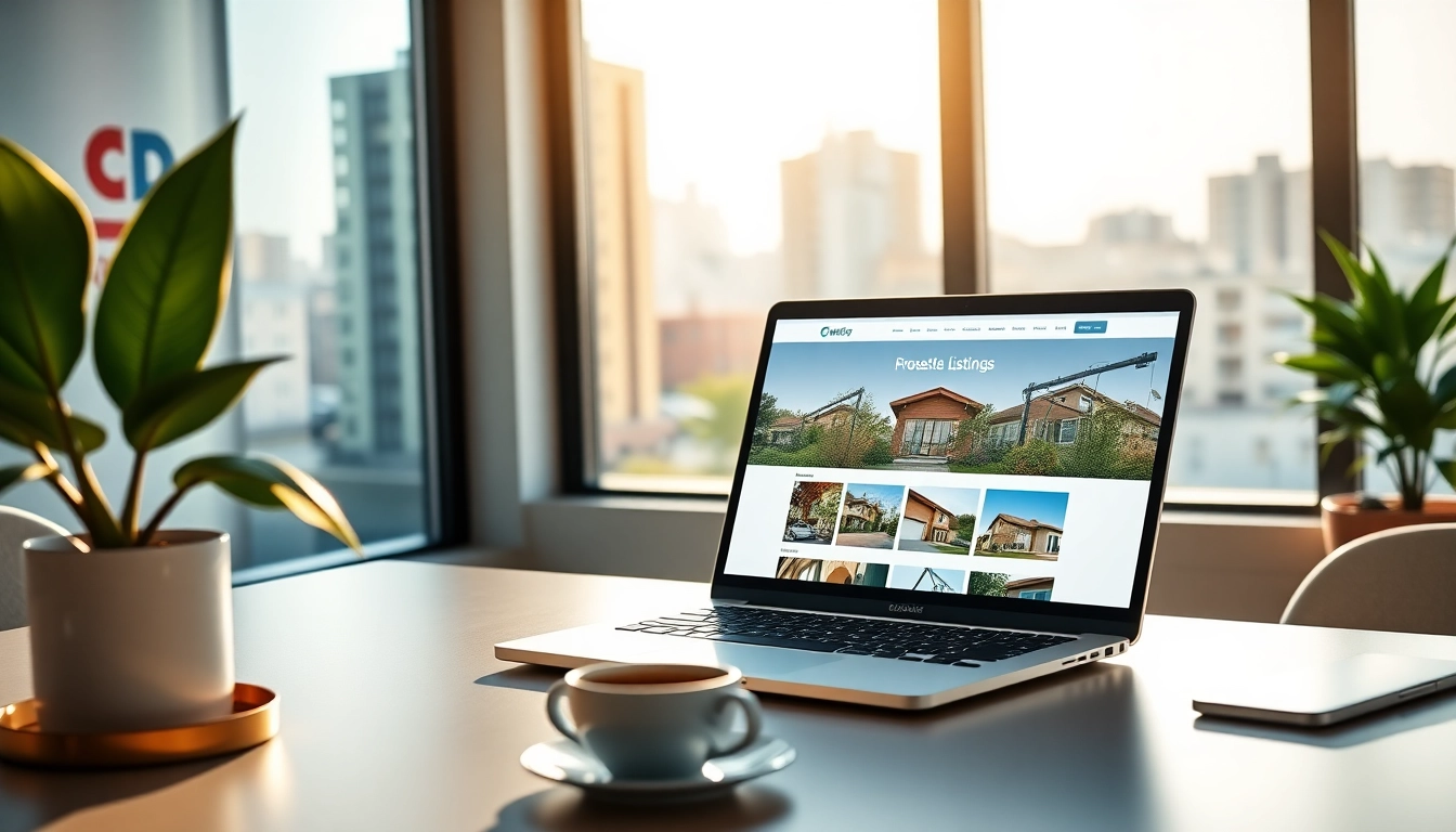 Enhance your real estate blog with a modern workspace featuring a vibrant website and inviting atmosphere.