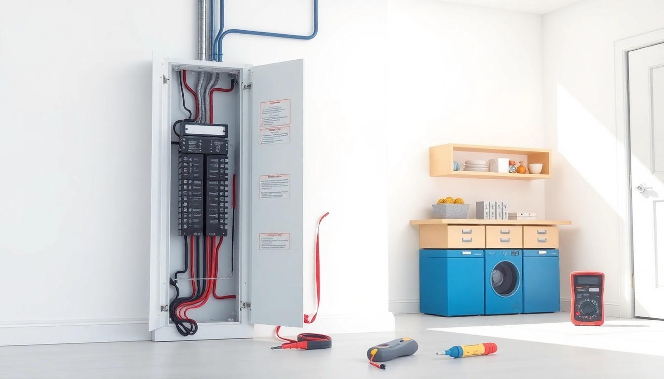 Experience the benefits of an Electrical Panel Upgrade with a modernized panel showcasing its components in a professional utility room.