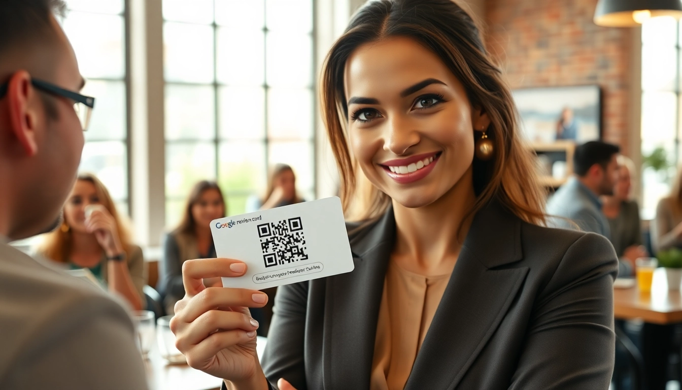 Encourage more reviews with https://www.reviewcardsgoogle.com using an NFC-enabled Google review card in a vibrant cafe.