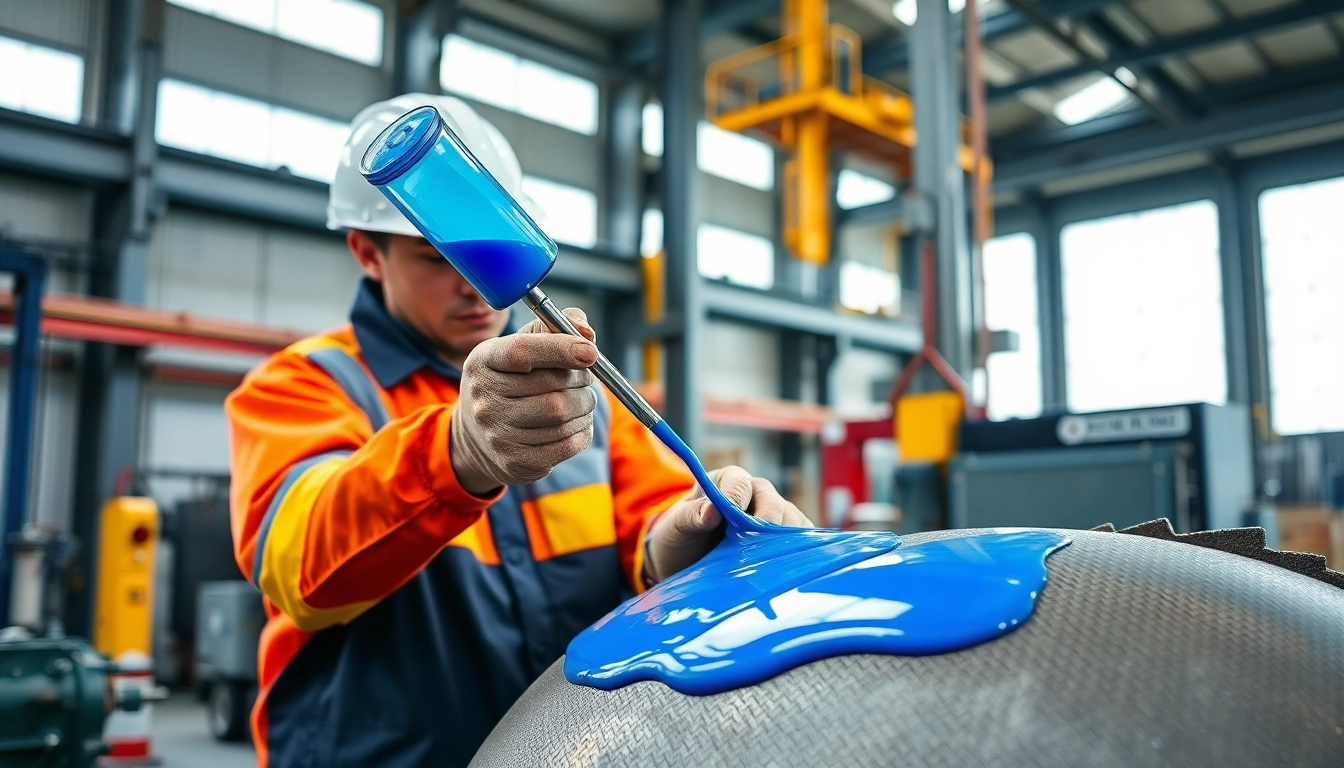 Applying coating corrosion protection on a metal surface highlighting industrial safety and process.