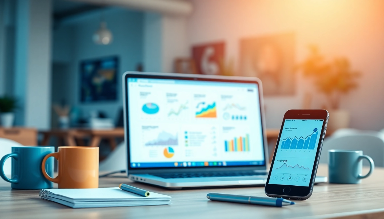 Utilize ClickFunnels interface in a vibrant marketing workspace setup to enhance funnel strategies.