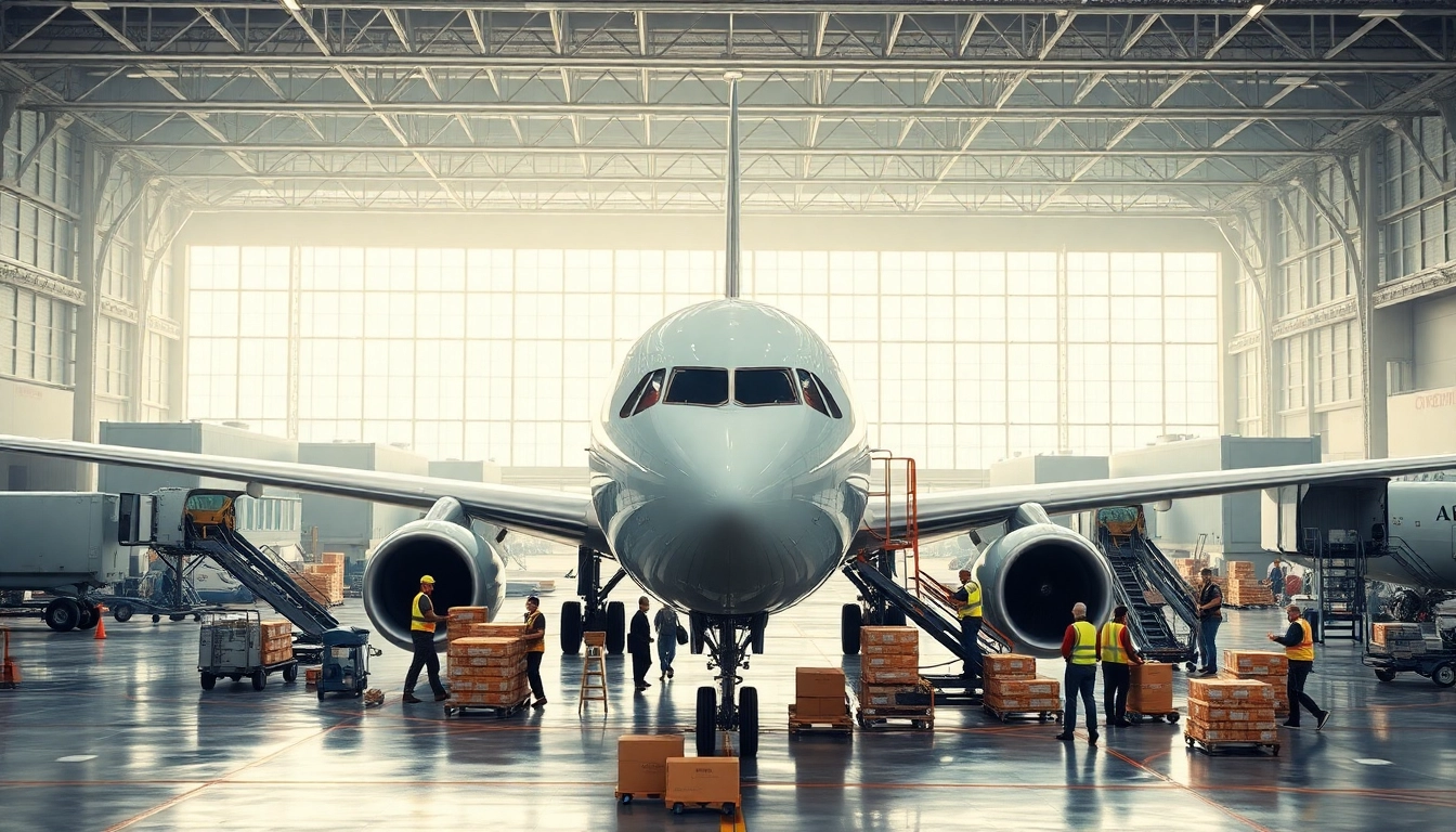 Air Freight operations with cargo planes and ground workers in action at a busy airport.
