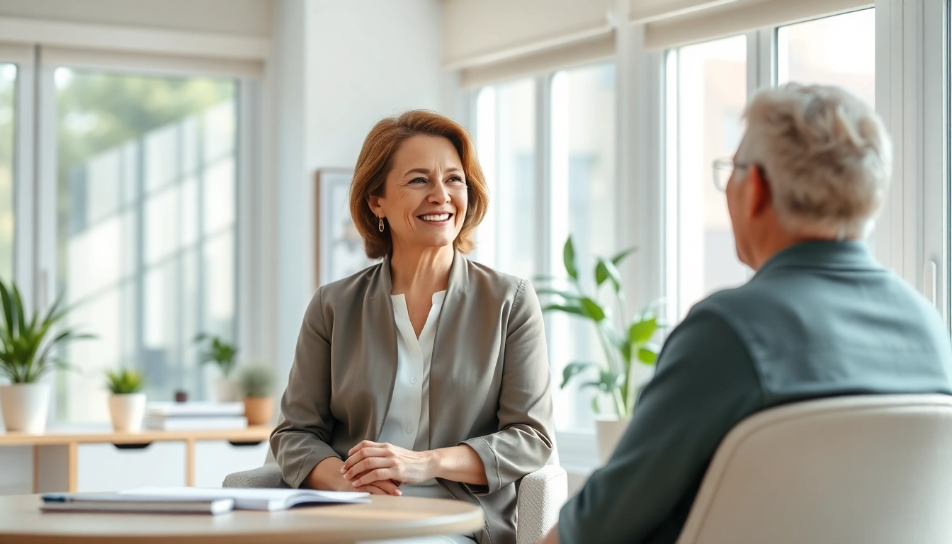 Anxiety relief discussed in a warm, inviting therapy session.