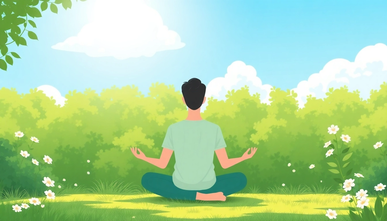 Practicing mindfulness for dealing with stress in a peaceful park setting.