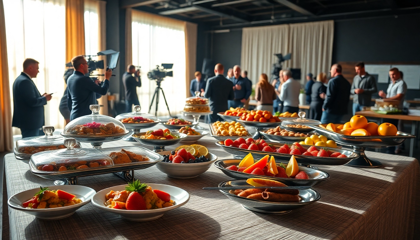 Movie set catering Hamilton Ontario with a gourmet buffet setup and vibrant dishes.