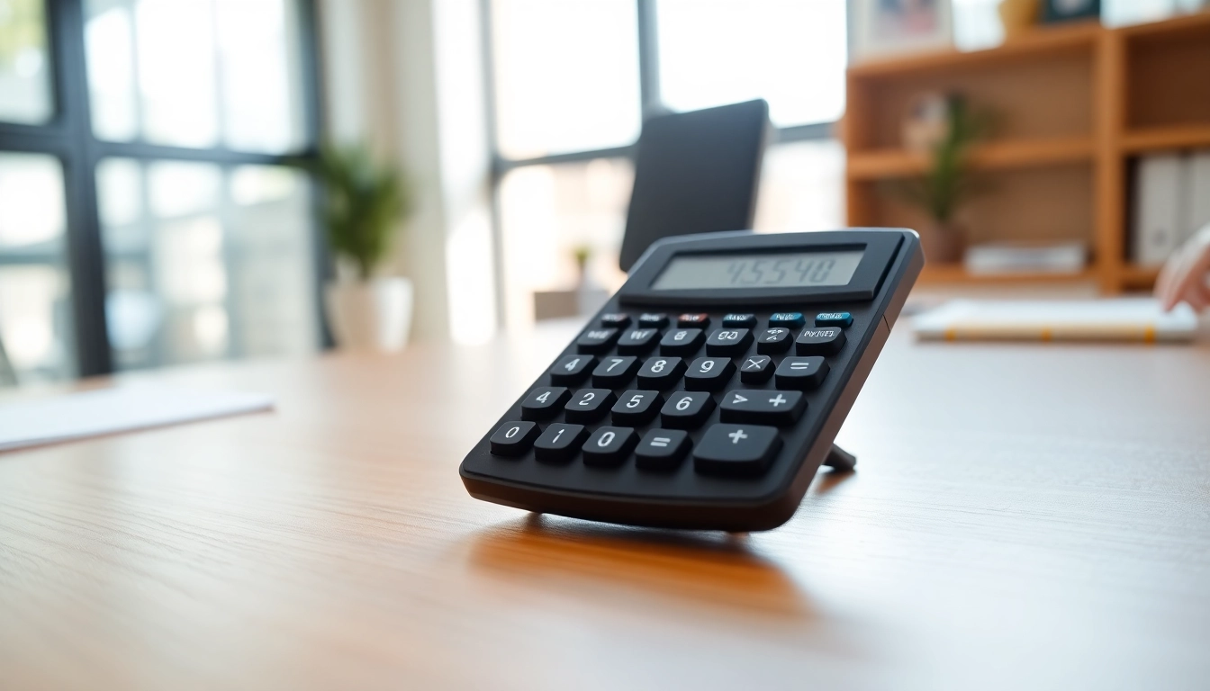Calculate effortlessly with a Basic Calculator featuring a clear display on a wooden desk.