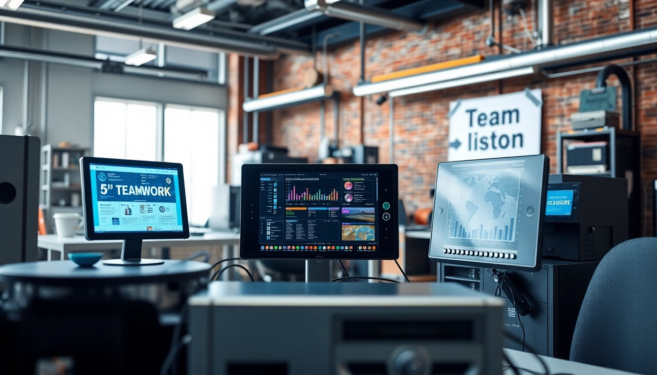 Showcase of unified communications solutions for industrial sectors including advanced technology in a modern workspace.