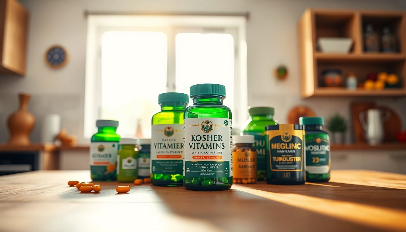 Shop kosher vitamins online featuring colorful supplements in a bright, inviting kitchen setting.