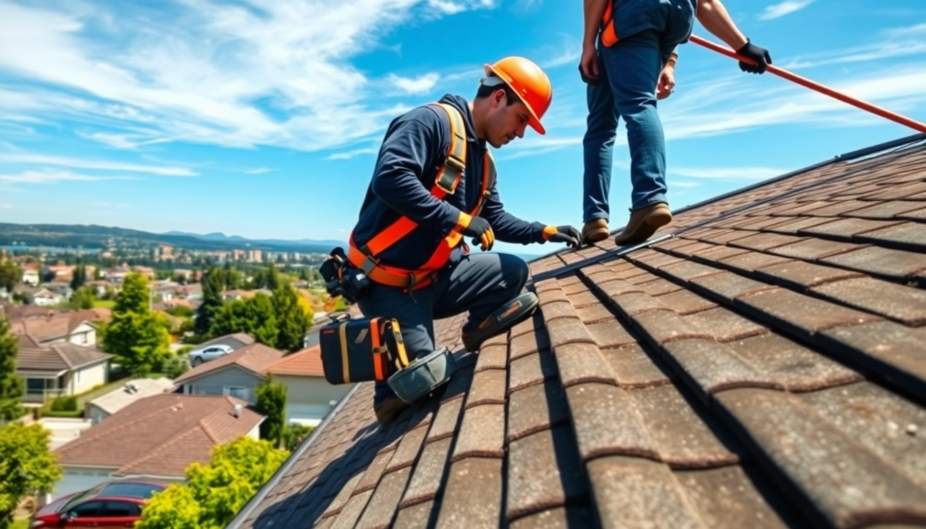 Roof repair Vancouver Wa service professionals repairing a residential roof in Vancouver, WA.