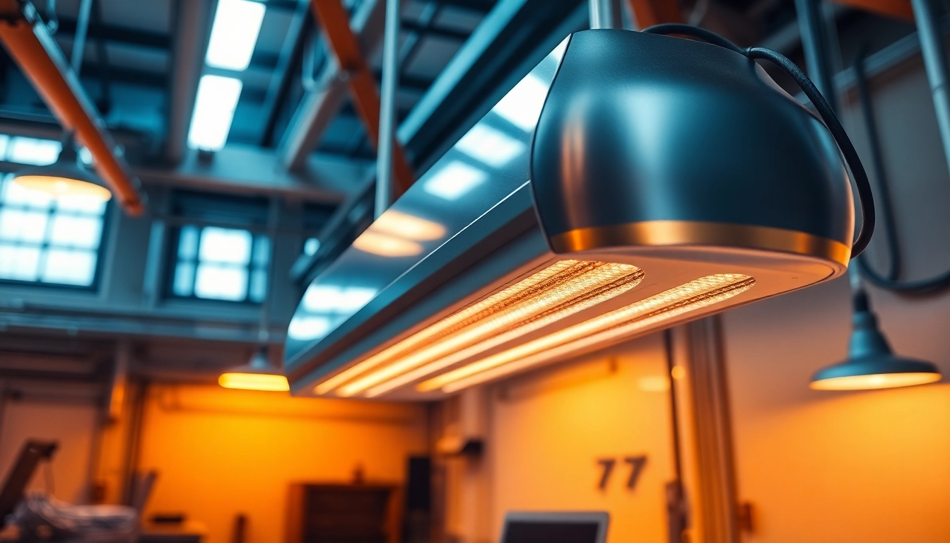 An infrared heating lamp efficiently warming up an industrial workspace for optimal productivity.