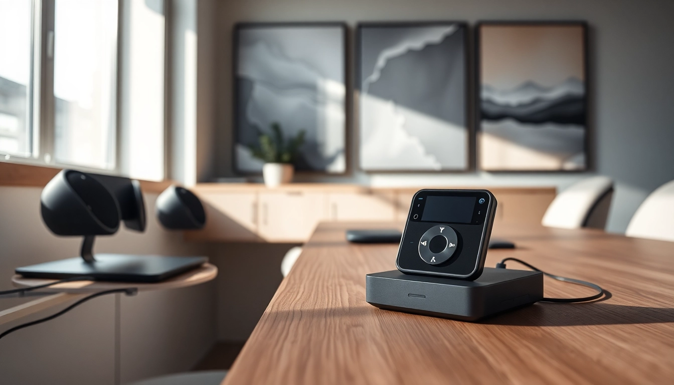 Experience the functionality of https://hardwareplayer.com with a stylish music player on a modern desk.