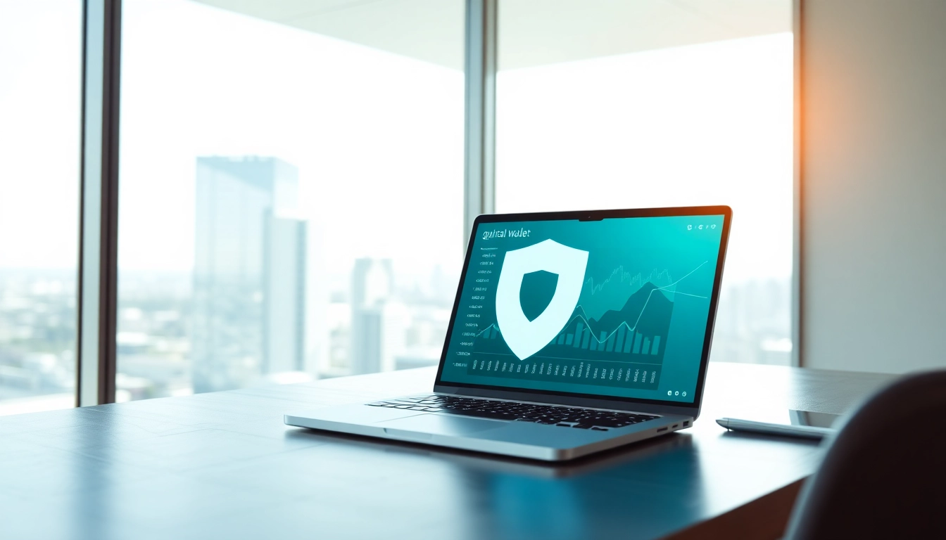 Showcase the guarda wallet in a modern financial setting with a sleek design and cryptocurrency theme.