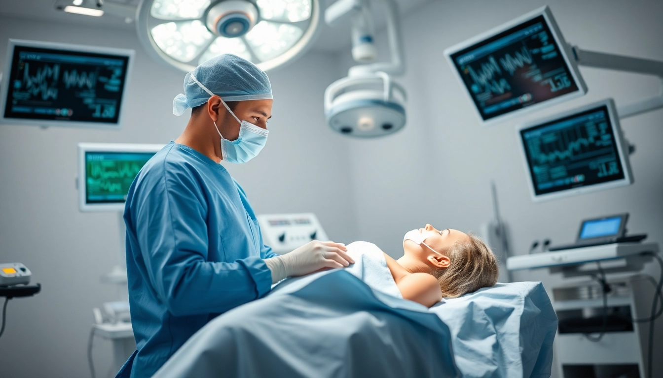 Bauchdeckenstraffung Braunschweig: Focusing on a skilled surgeon at work in a modern operating room.