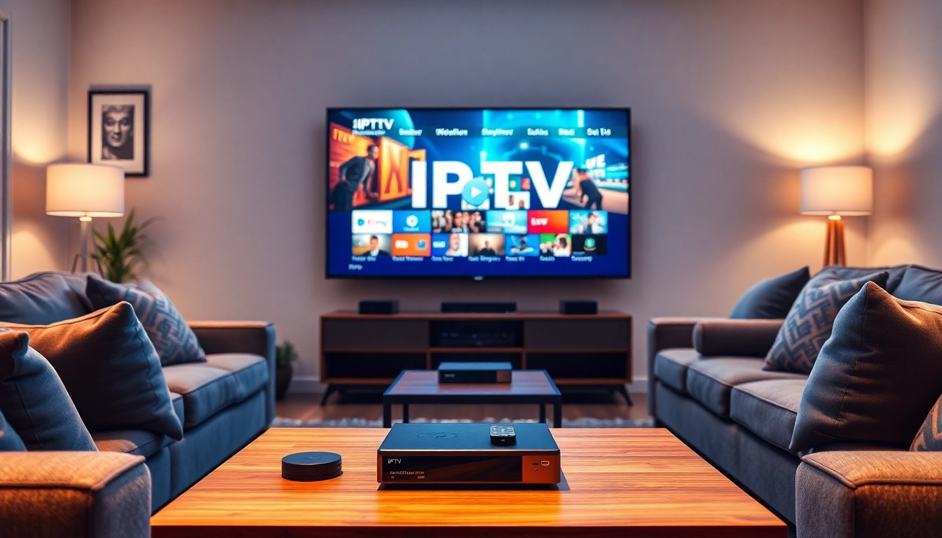 Code iptv sur un téléviseur moderne dans un salon élégant, créant une ambiance relaxante.