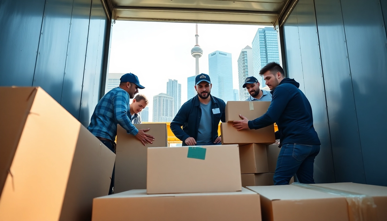 Movers from moving companies in Toronto Ontario loading items with professionalism in a modern urban environment.
