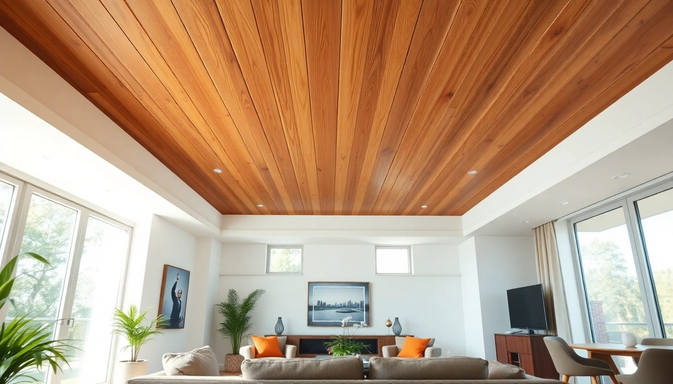 Enhance your interiors with stunning wood panels for ceilings in a stylish living room setup.