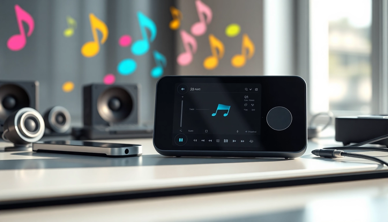 Explore the sleek features of the portable media player at https://hardwareplayer.com in a vibrant setup.