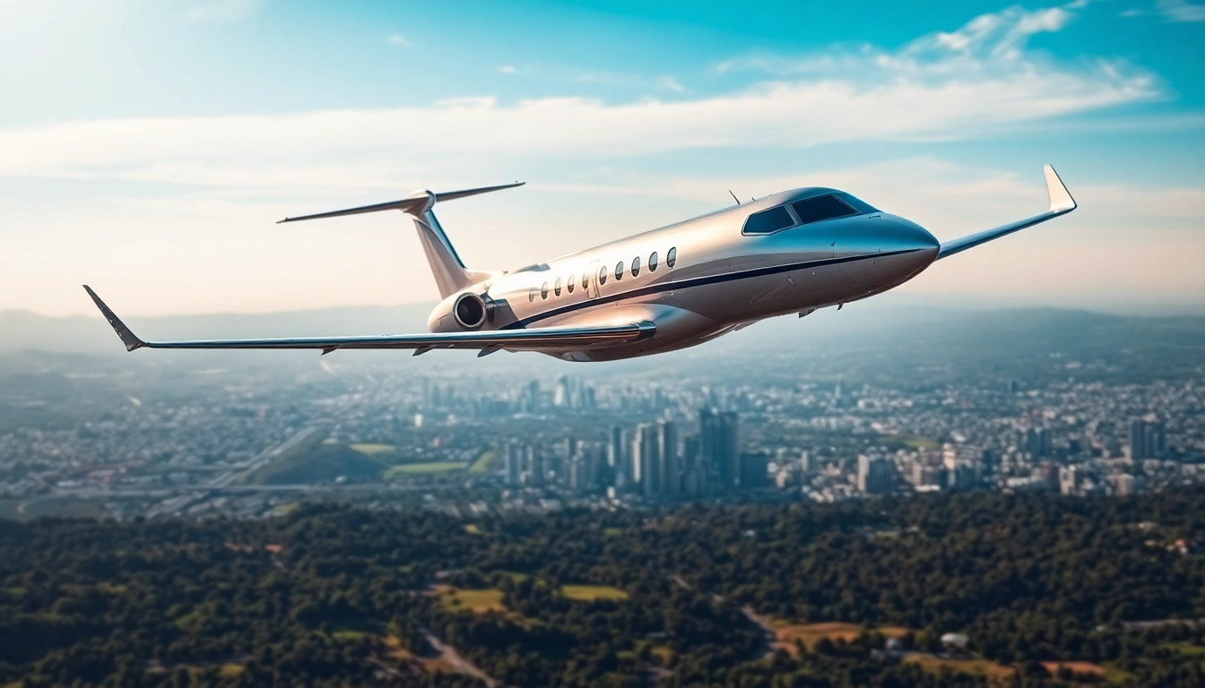 Experience Private Jet Charter Los Angeles with a sleek jet above the vibrant city skyline.