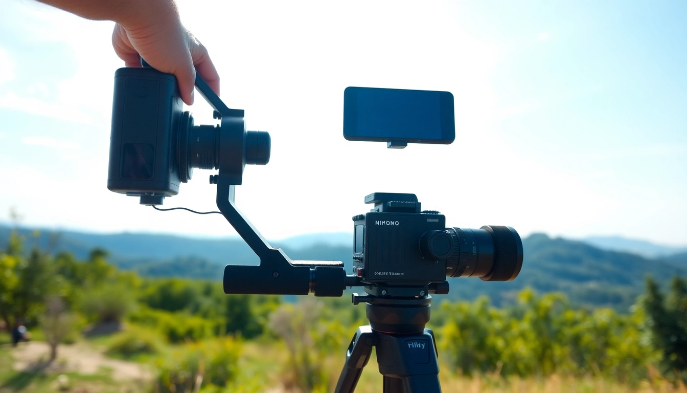 Using a gimbal to capture smooth video footage in a picturesque outdoor setting
