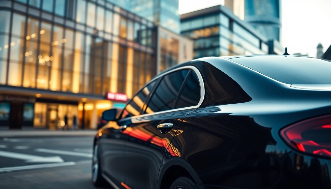 Experience the luxury of chauffeur service London with a professional black sedan amidst iconic city landmarks.