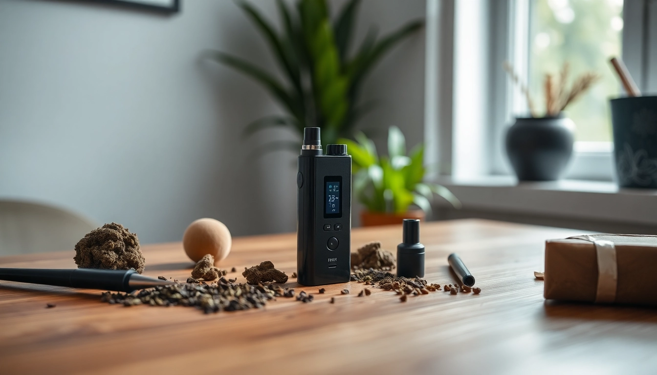 Puff pro device enhanced by natural light, highlighting its elegant design and surrounding herbs.