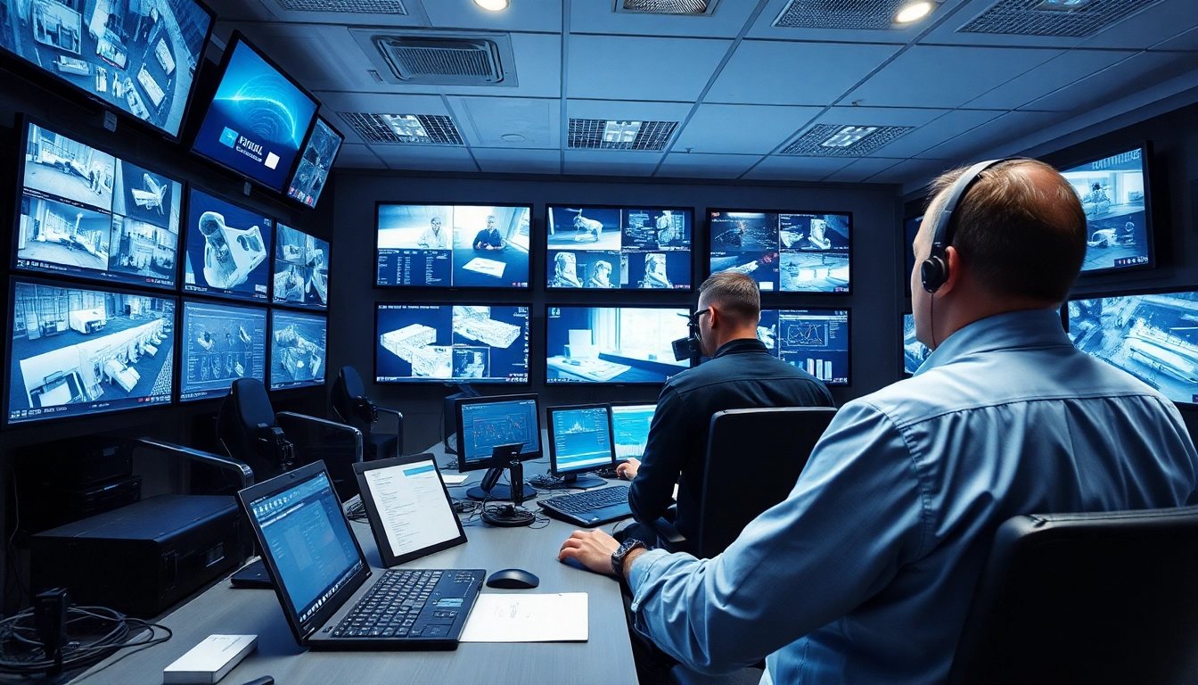 Enhance Physical Security by showcasing a highly-tech surveillance center with diverse safety systems.