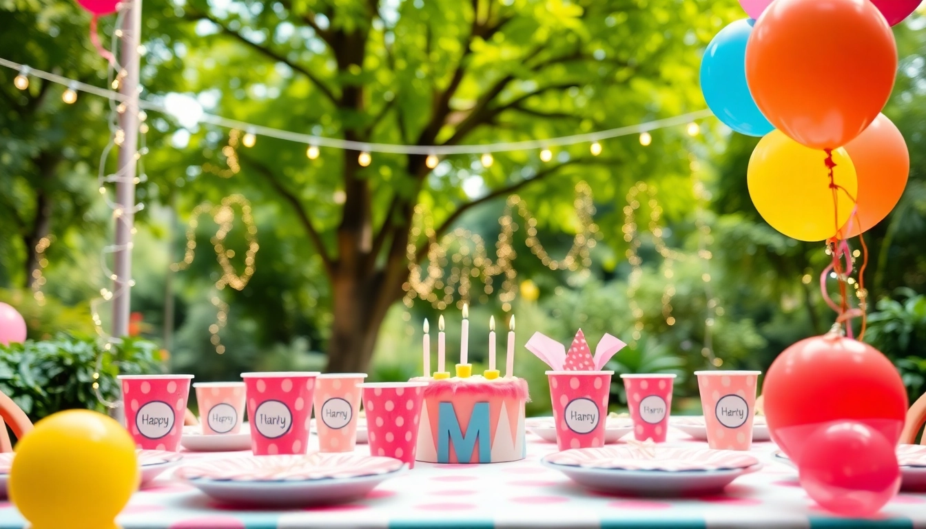 Set up a customizable birthday party with personalized decorations and vibrant colors.
