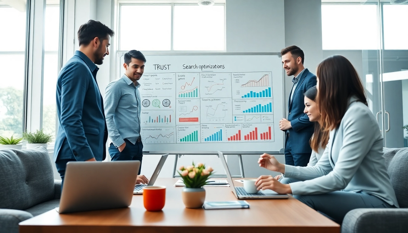 Digital marketing professionals strategizing as a leading search optimization company develops effective solutions.
