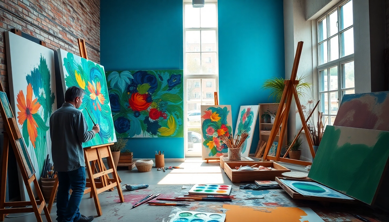 Verkenning van Canvas in een artistieke studio met kleurrijke verf en vakkundige kunstenaar.