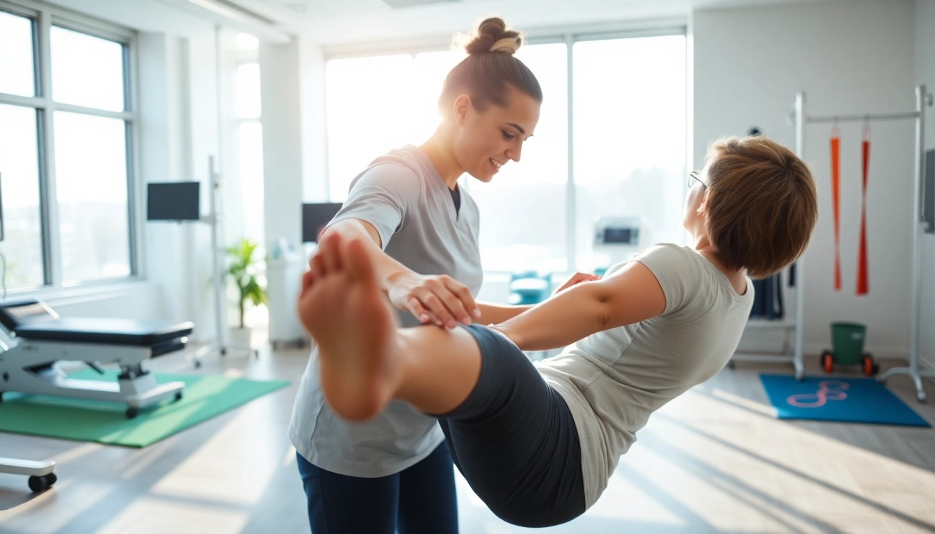 Find expert physiotherapy near me during a focused therapy session in a bright clinic.