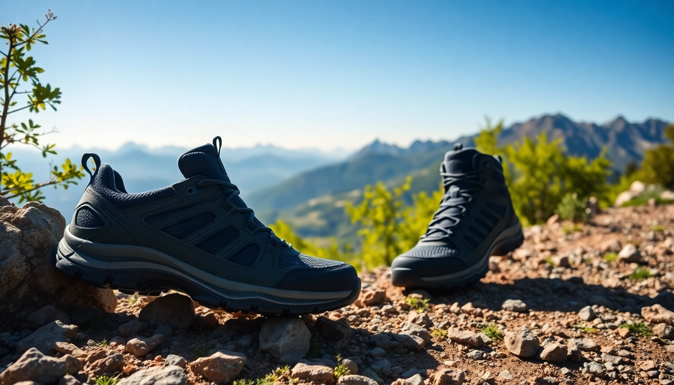 Wandelschoenen met goede ondersteuning op een bergpad, met sterke grip en stabiliteit.