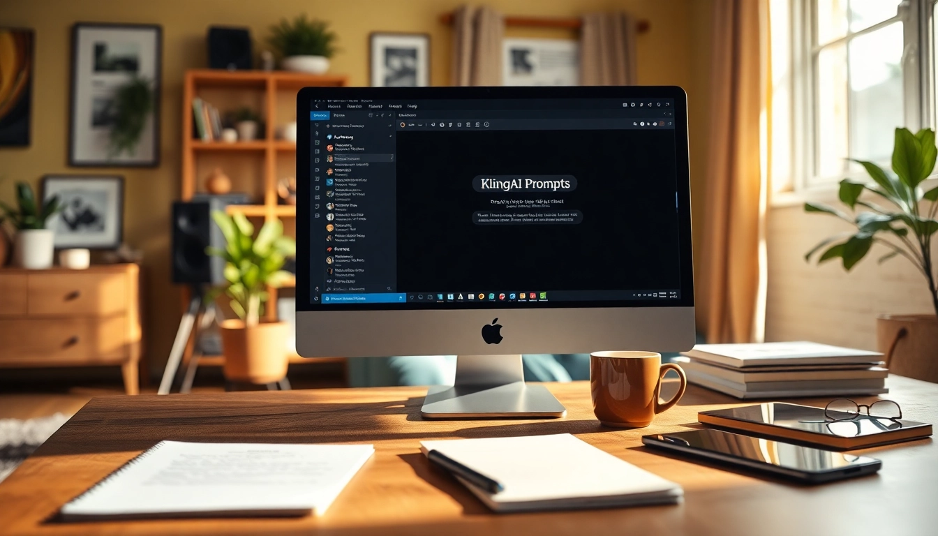 Create engaging visuals with KlingAI Prompts showcased in a cozy workspace setting.