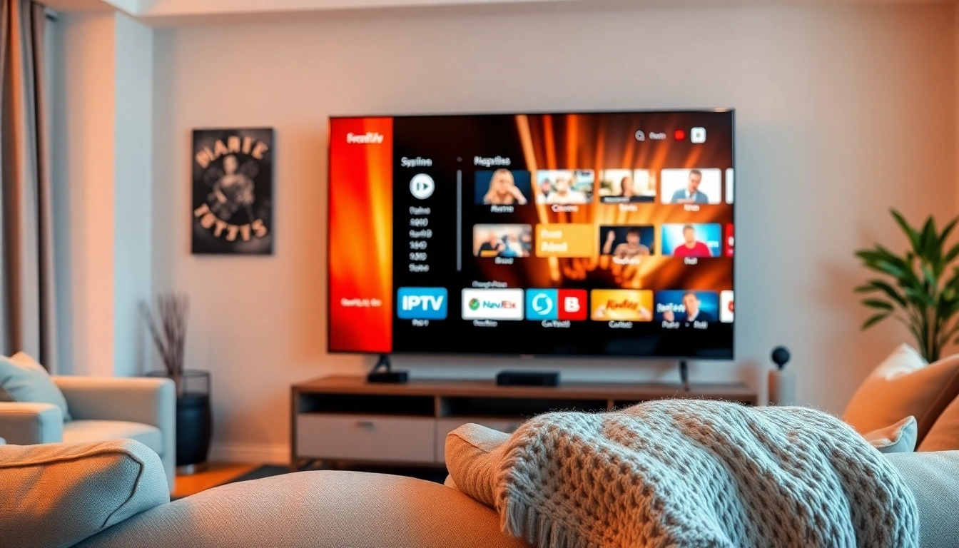 Regardez les meilleures options IPTV sur un écran de télévision moderne dans un salon confortable.
