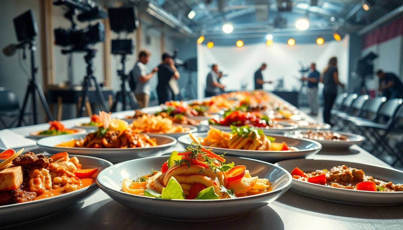 Experience exquisite Movie set catering Hamilton Ontario with vibrant dishes on a stylish set.